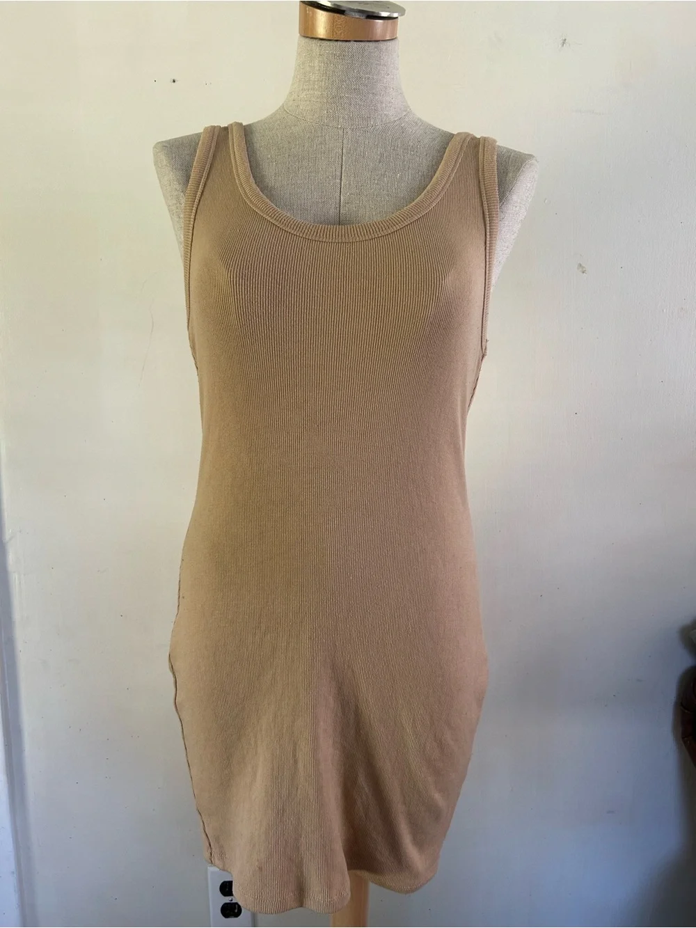 Scoop Neck Ribbed Tank Top - Beige - Picture 2 of 2